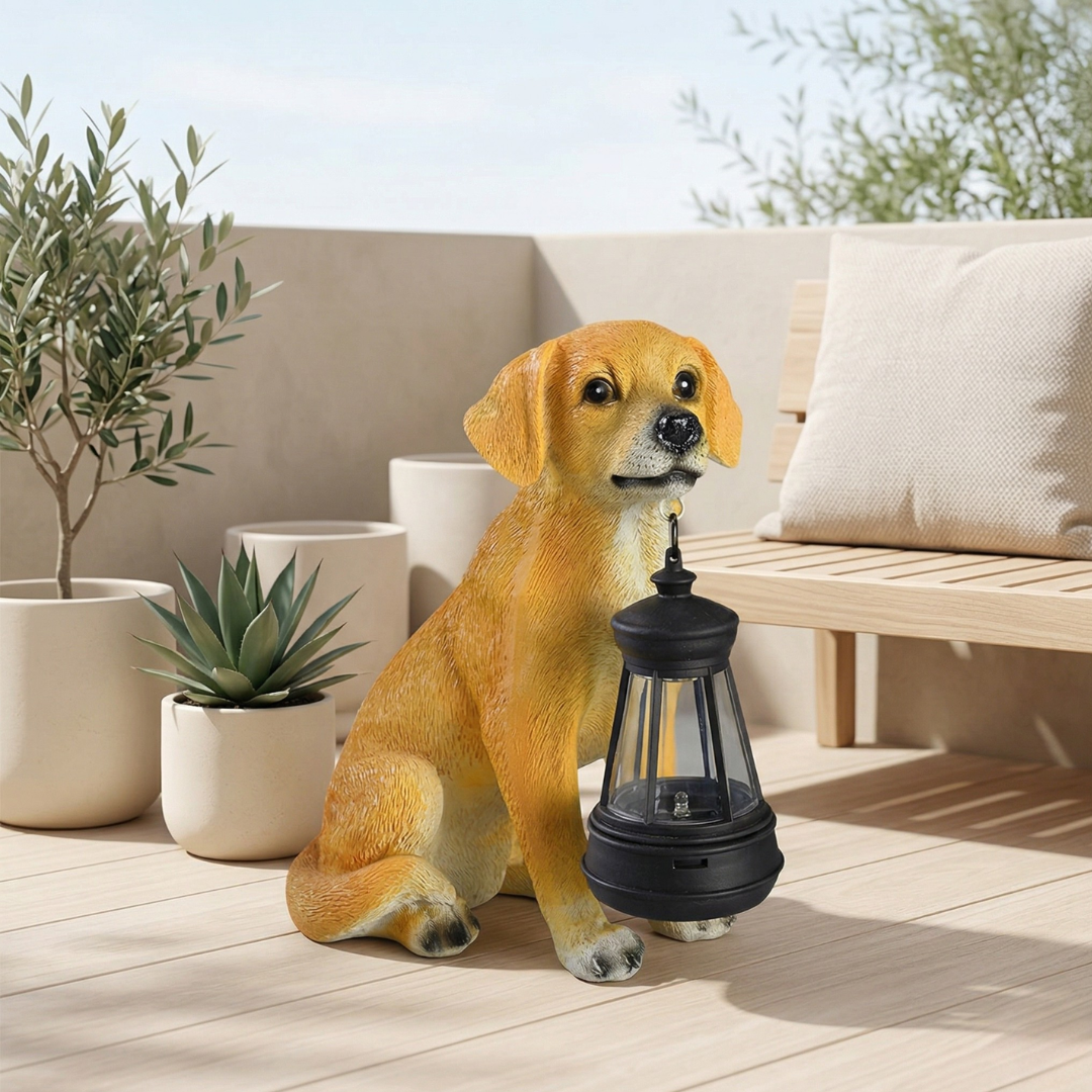 Solar Powered Dog Statue — Weather Resistant Garden Ornament