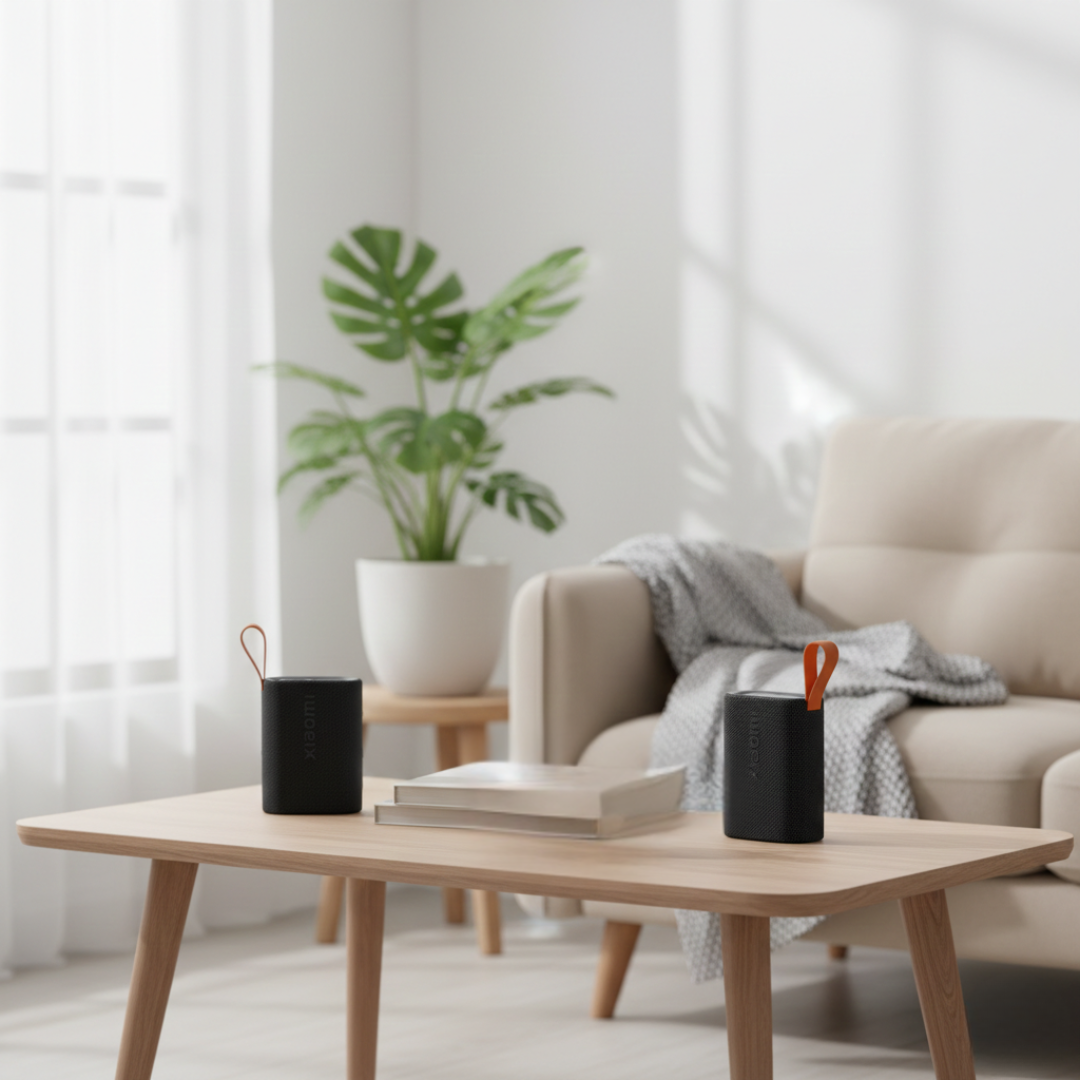Altavoz Bluetooth Xiaomi Sound Pocket — Clasificación IP67, carcasa del tamaño de la palma de la mano, acabado negro mate y detalles naranjas
