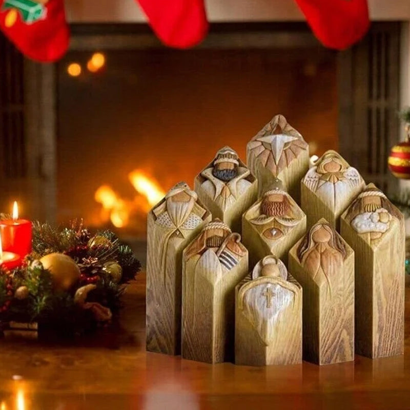 Heaven julekrybbestatuer til træer og søjler, julesæt med 9 dele