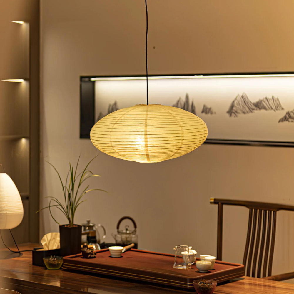 Mulberry Paper Japandi Ceiling Light — Geometric White LED Design, 50 cm and 60 cm