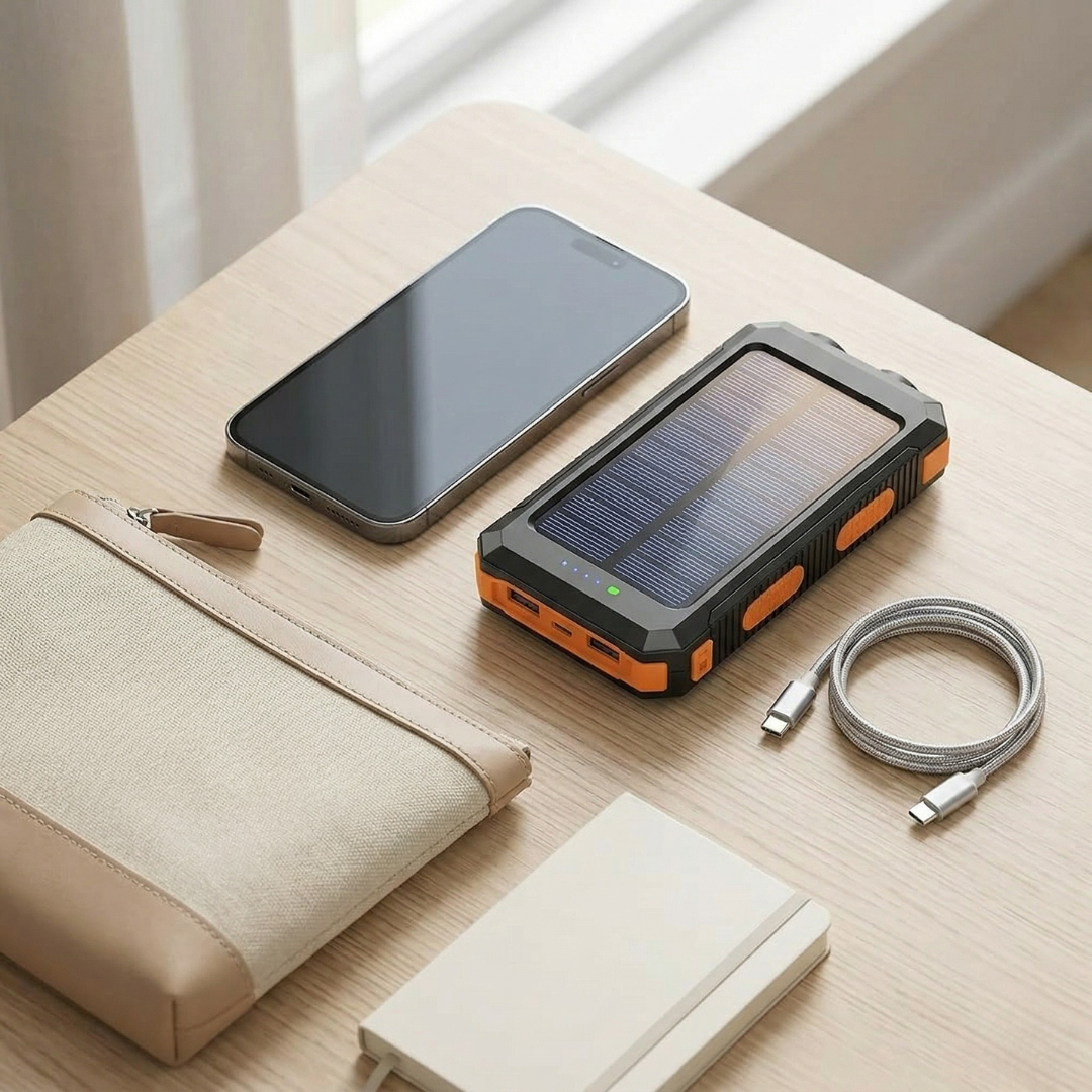 80000mAh Solar Power Bank — Integrated LED Light, Portable Charger