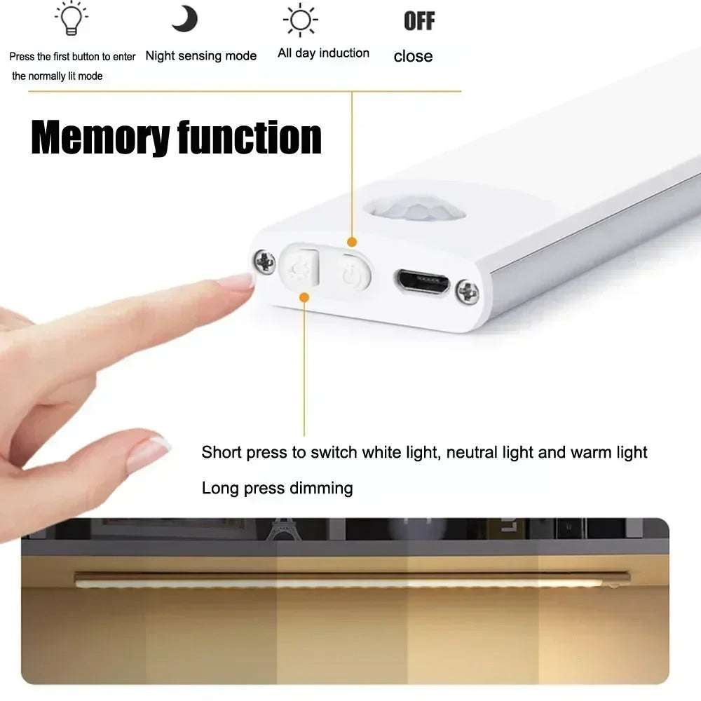 3-in-1-ultradünne kabellose LED-Schrankleuchte – Bewegungssensor, per USB aufladbar