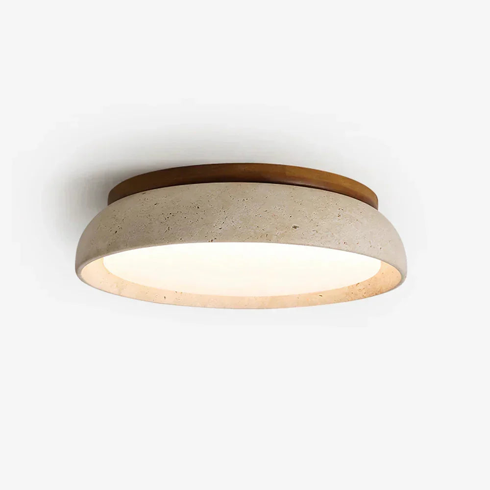 30cm × 43cm Beige Travertine Ceiling Lamp — Natural Stone Sculptural Pendant, Scandinavian Warm Glow
