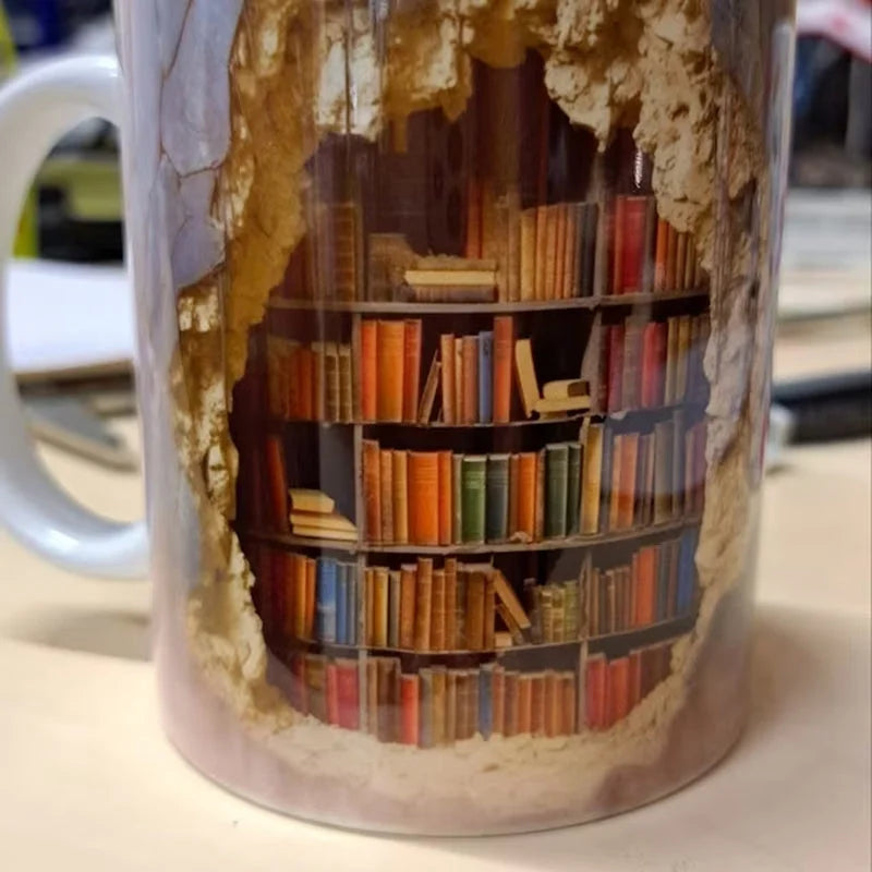 3D Library Bookshelf Mug, Coffee Mugs Gift for Book Lovers | Filindra