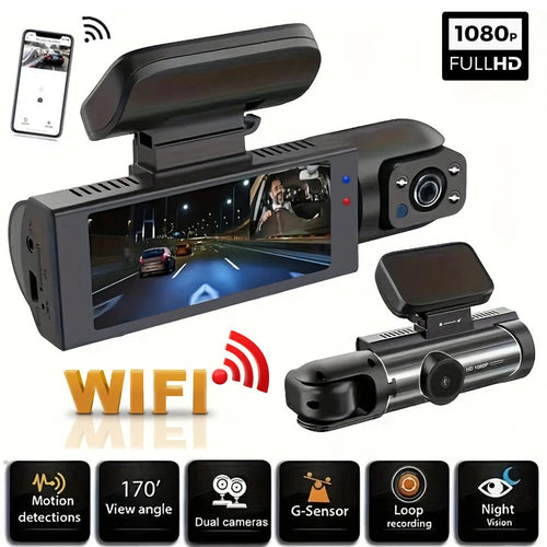 Autokamera 1080P WiFi se dvěma kamerami — infračervené noční vidění, smyčkové nahrávání
