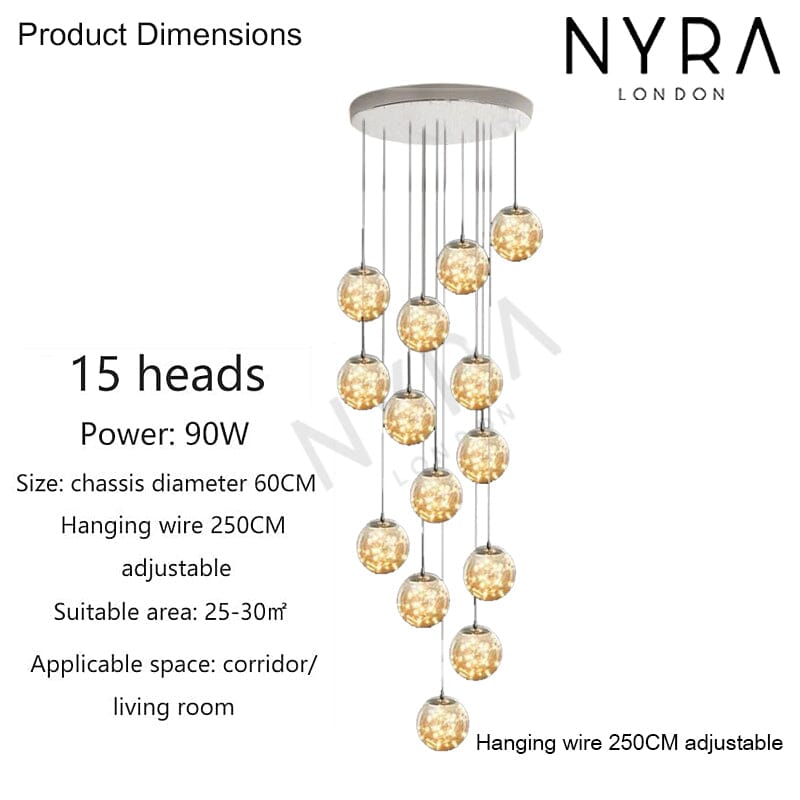Bella Glass Ball Staircase Chandelier — Elegant Pendant Light