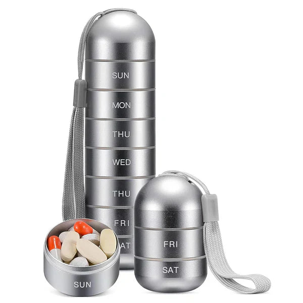Aluminum 7 Days Portable Pill Organizer for Travel, Pill Box Pill Container | Filindra