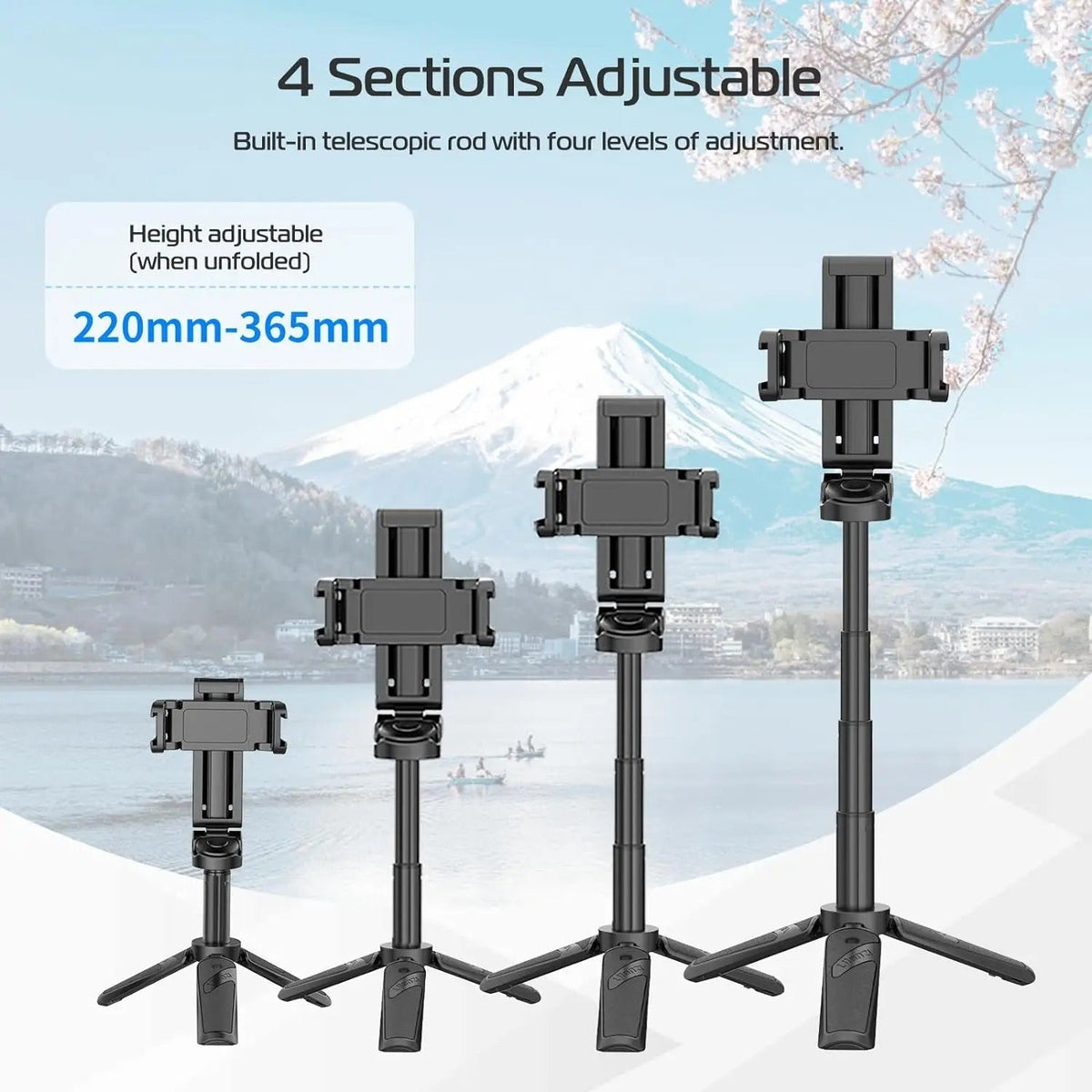 Bluetooth-Selfie-Stick-Stativ — ausziehbarer 4-teiliger 360°-Halter