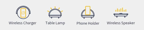 4-in-1 Bedside Lamp — Dimmable Light, Wireless Charging & Speaker