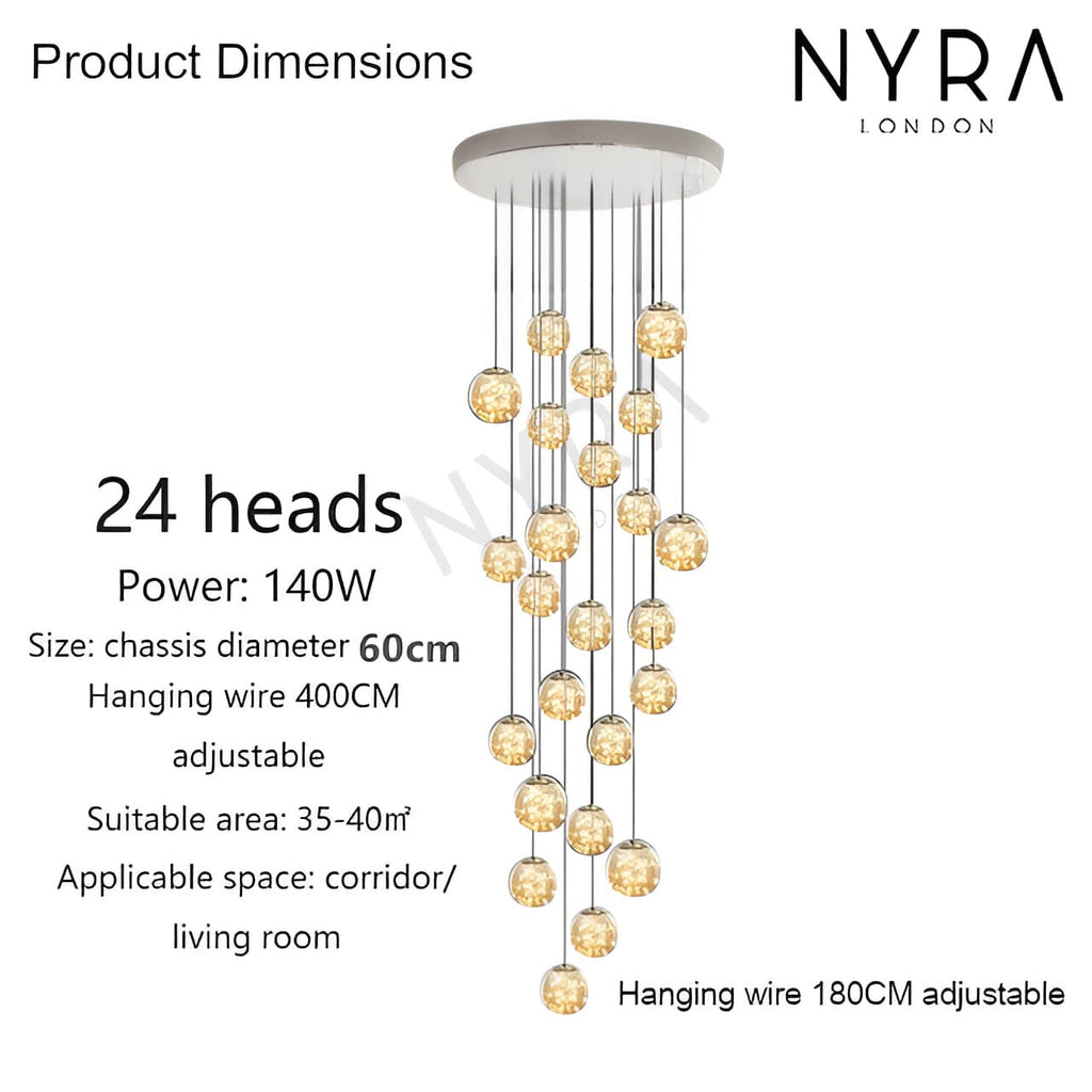 Bella Glass Ball Staircase Chandelier — Elegant Pendant Light