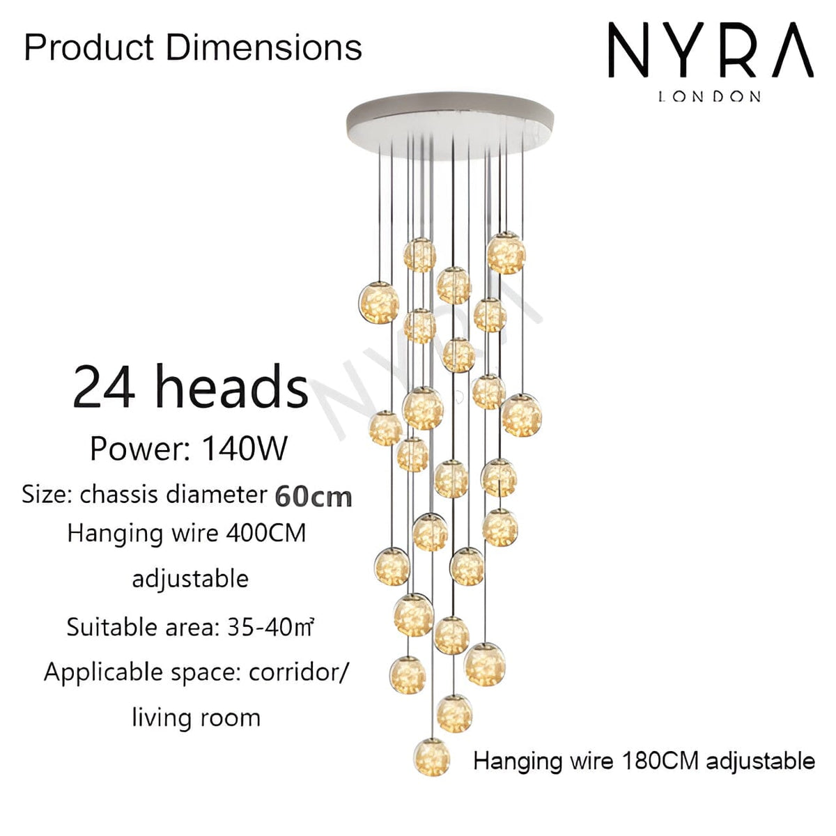 Bella Glass Ball Staircase Chandelier — Elegant Pendant Light