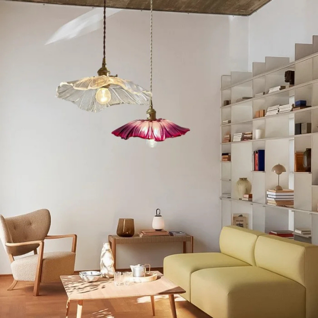Novara Esszimmer Pendelleuchte im Retro Lotusglas-Stil