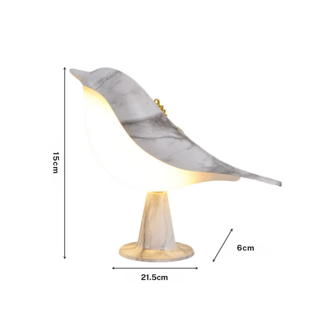 Bezdrátové noční světlo FeatherGlow ve tvaru ptáčka s útulným světlem na baterie