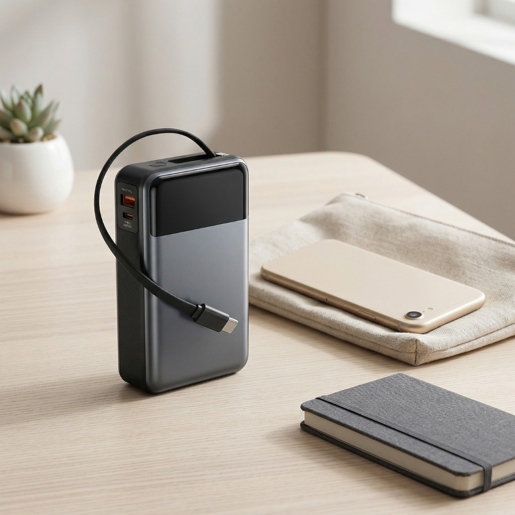 Φορητό power bank 20000mAh — Ενσωματωμένο καλώδιο, γρήγορη φόρτιση