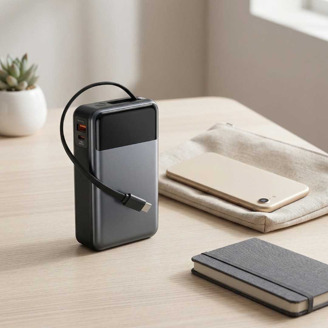 Φορητό power bank 20000mAh — Ενσωματωμένο καλώδιο, γρήγορη φόρτιση