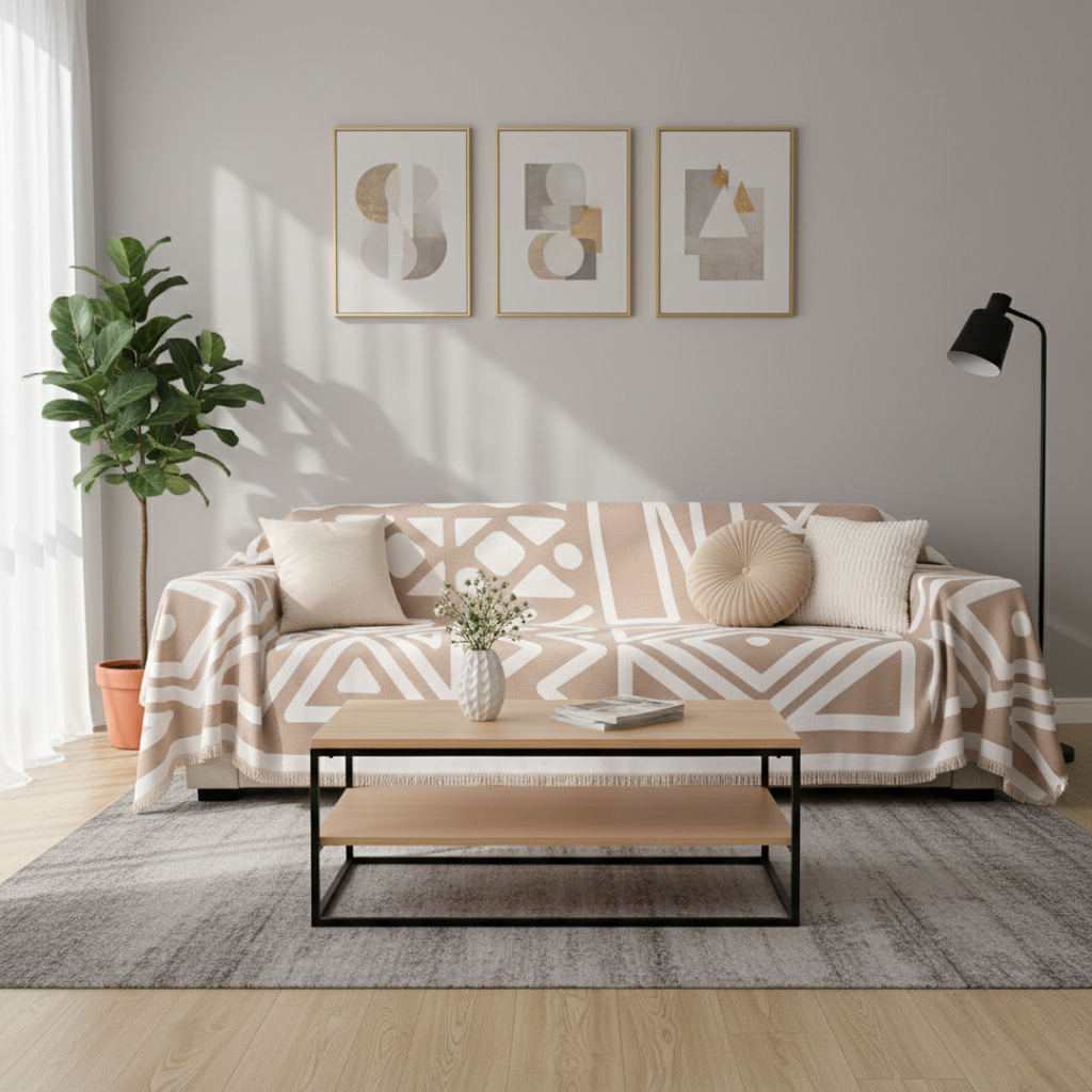 Protiskluzový pratelný potah na pohovku — geometrický boho design