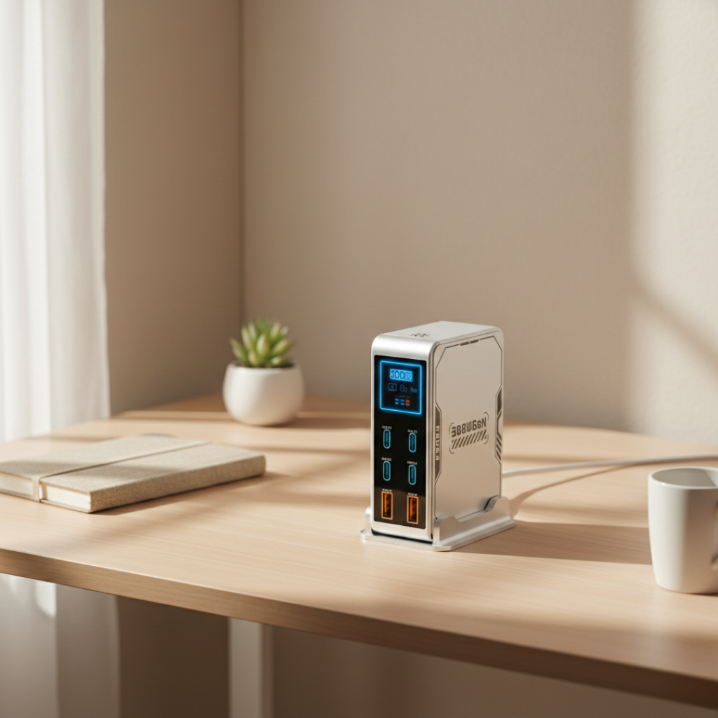 מטען PowerHub 300W GaN — תצורה של שש יציאות, 4 יציאות USB-C ו-2 יציאות USB-A