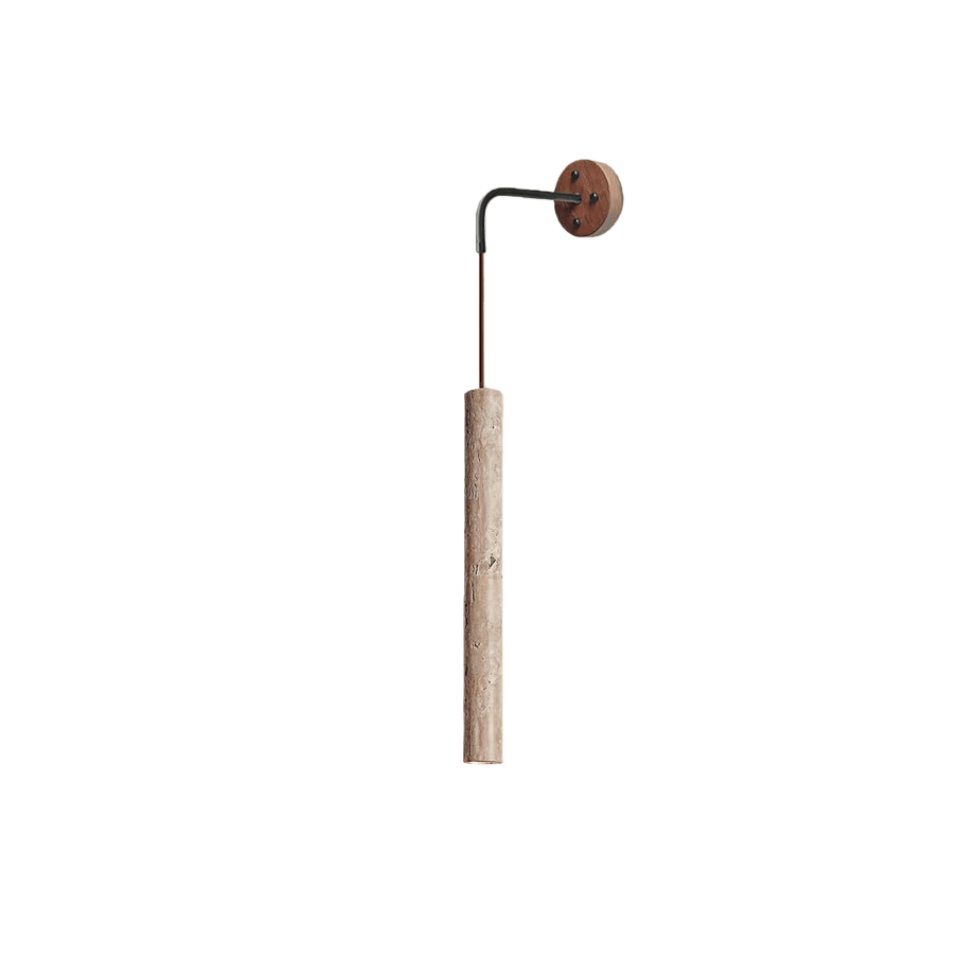 Lámpara de pared orgánica — Pantalla de travertino con casquillo de madera de nogal para mesita de noche - Flindria