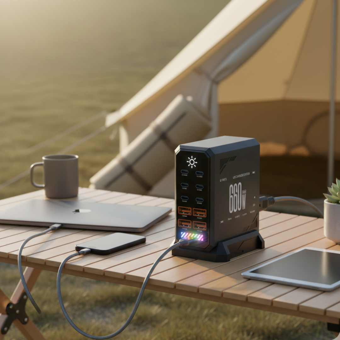 Stacja ładowania USB-C — hub GaN 660W, 6 portów Type-C i 4 porty USB-A