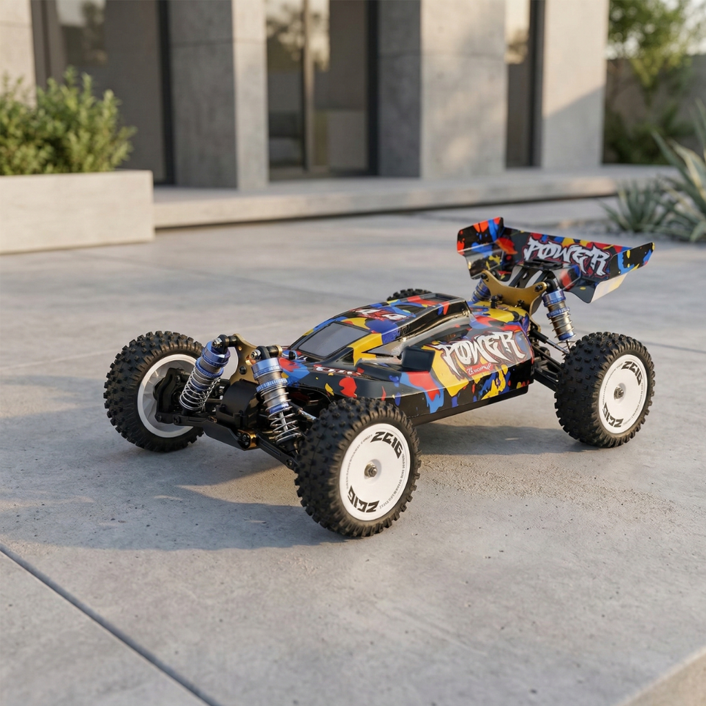 Bezuhlíkový závodní RC model auta v měřítku 1:12 s pohonem 4×4 — terénní závodní model s vysokou rychlostí 75 km/h