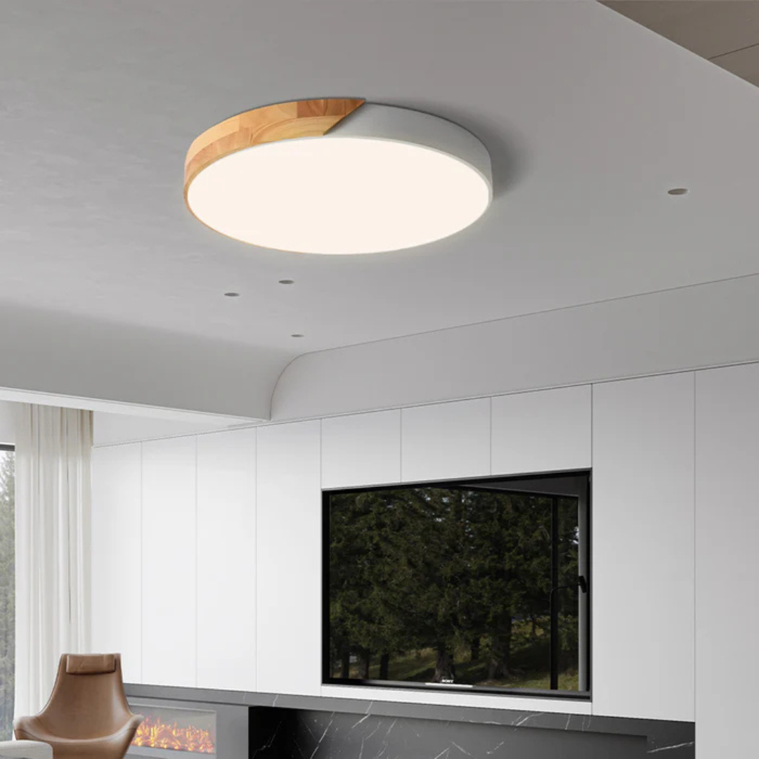 Wood Ceiling Light — Scandinavian Style, Warm LED Glow