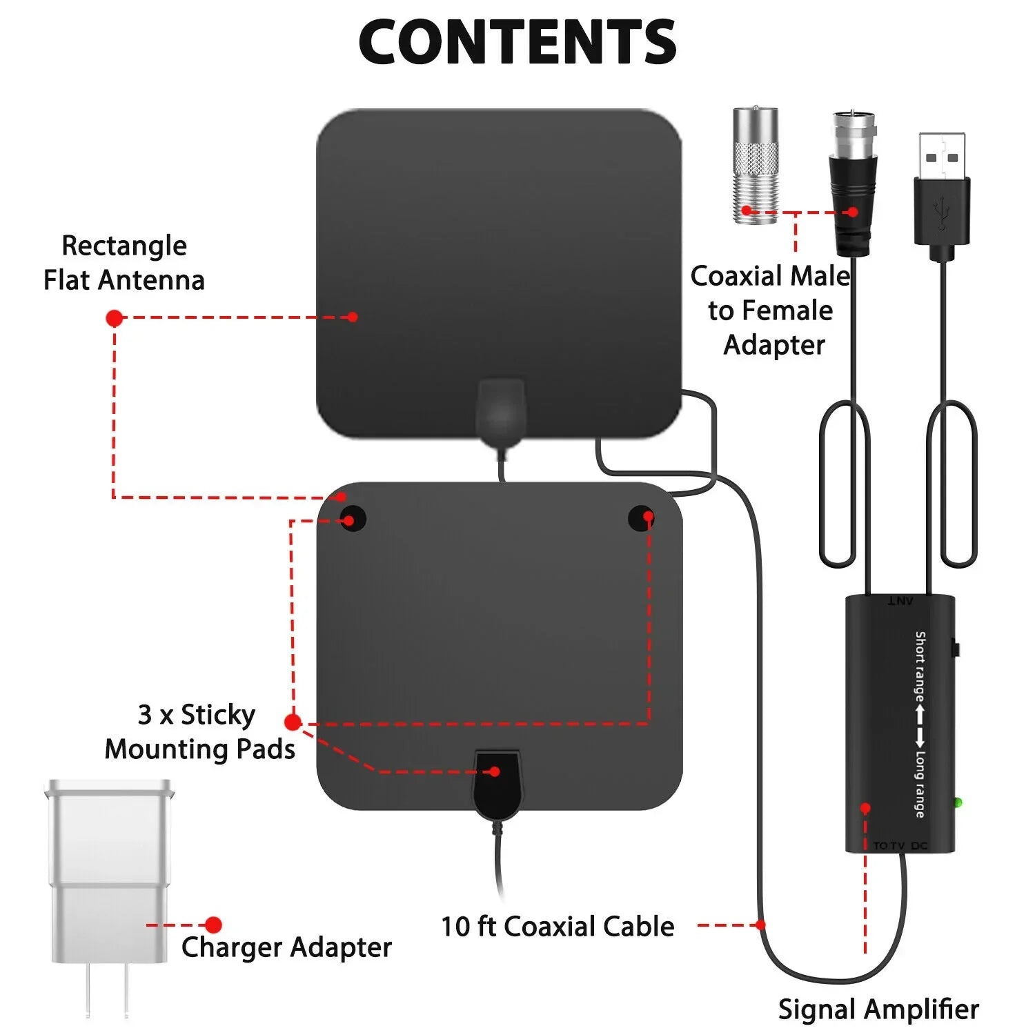 300 Miles Indoor Digital Amplified HDTV Antenna W/ Signal Booster | Filindra