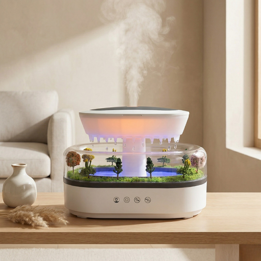 Aromatherapy LED Diffuser — Four-In-One Humidifier, Forest Waterfall Projection, Adjustable Lighting