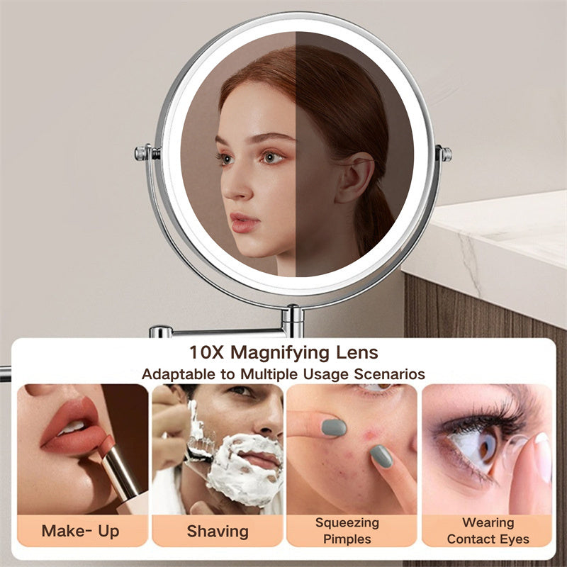 Luxa Rechargeable Wall-Mounted Shaving Mirror — 1X and 10X Magnification, LED Illumination