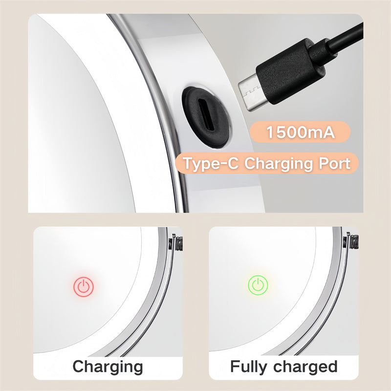 Luxa Rechargeable Wall-Mounted Shaving Mirror — 1X and 10X Magnification, LED Illumination
