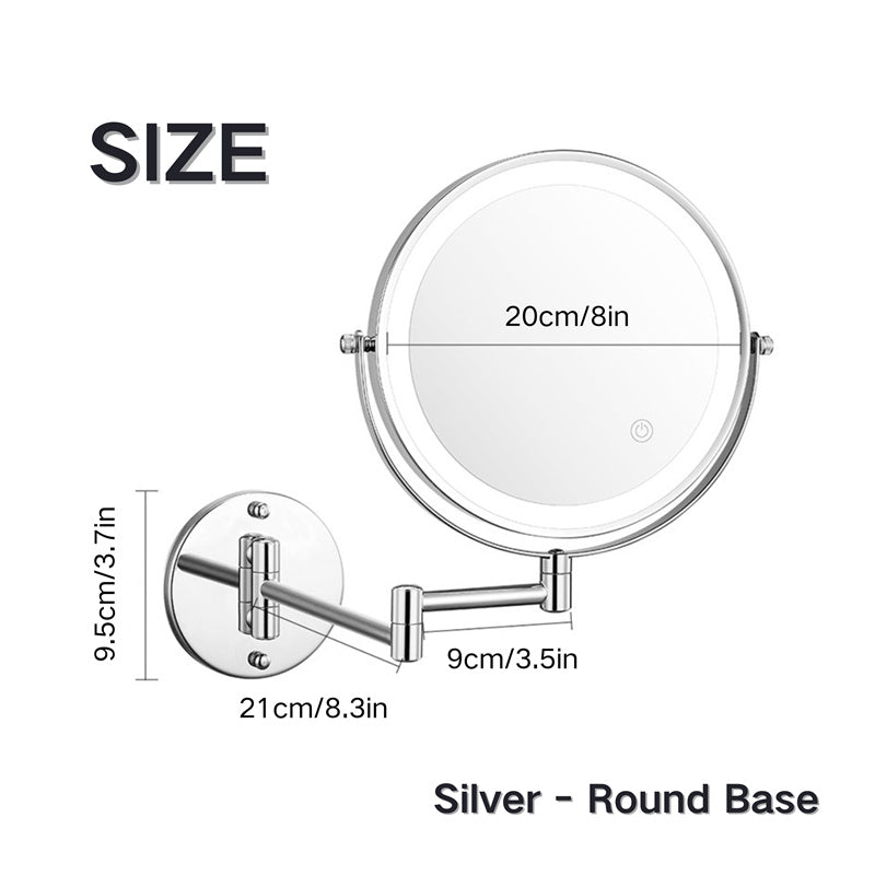 Luxa Rechargeable Wall-Mounted Shaving Mirror — 1X and 10X Magnification, LED Illumination