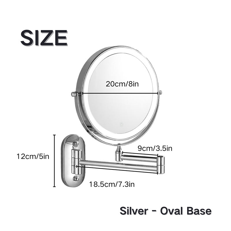 Luxa Rechargeable Wall-Mounted Shaving Mirror — 1X and 10X Magnification, LED Illumination