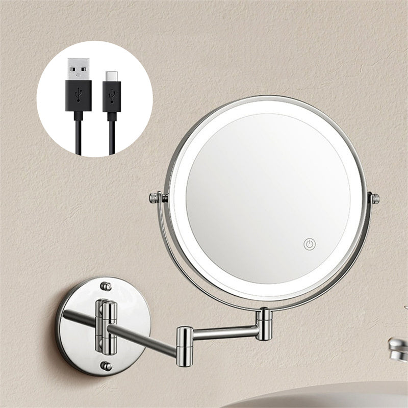 Luxa Rechargeable Wall-Mounted Shaving Mirror — 1X and 10X Magnification, LED Illumination