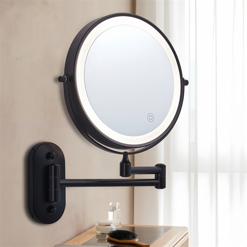 Luxa Rechargeable Wall-Mounted Shaving Mirror — 1X and 10X Magnification, LED Illumination