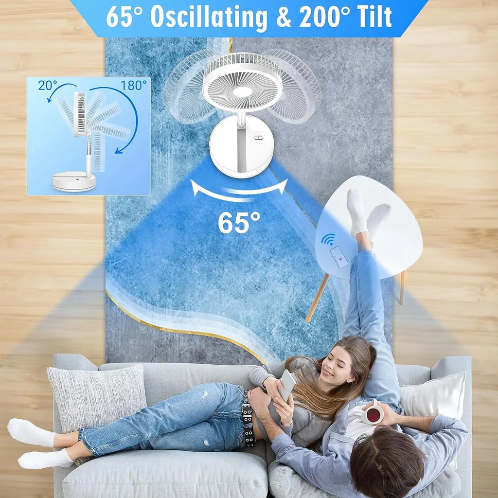 9 hüvelykes újratölthető, összecsukható padlóventilátor – 7200 mAh-s akkumulátor, távirányító, 4 sebességfokozat, rendkívül csendes