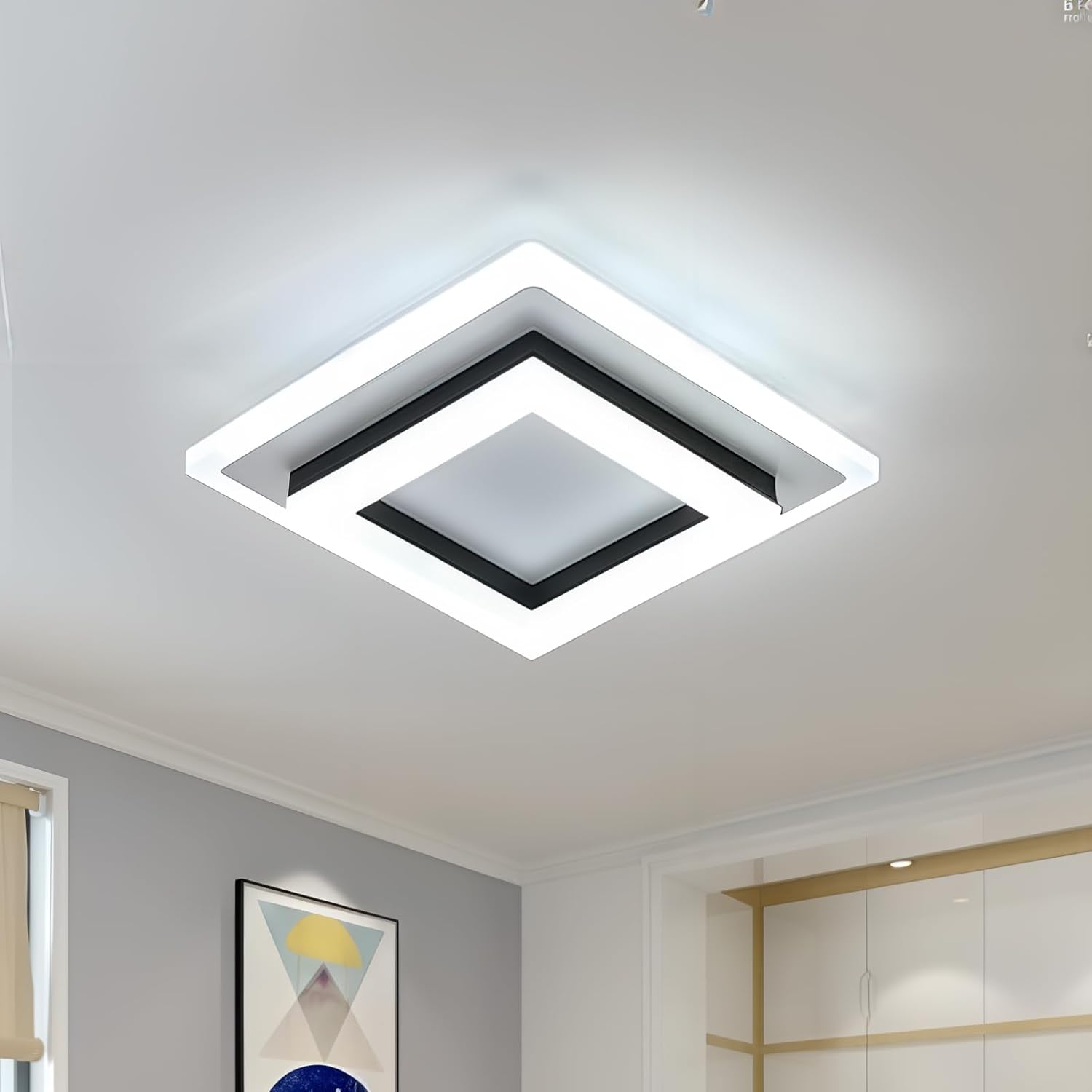 Modern Square Flush Mount LED Ceiling Light — Metal Housing, Acrylic Panel