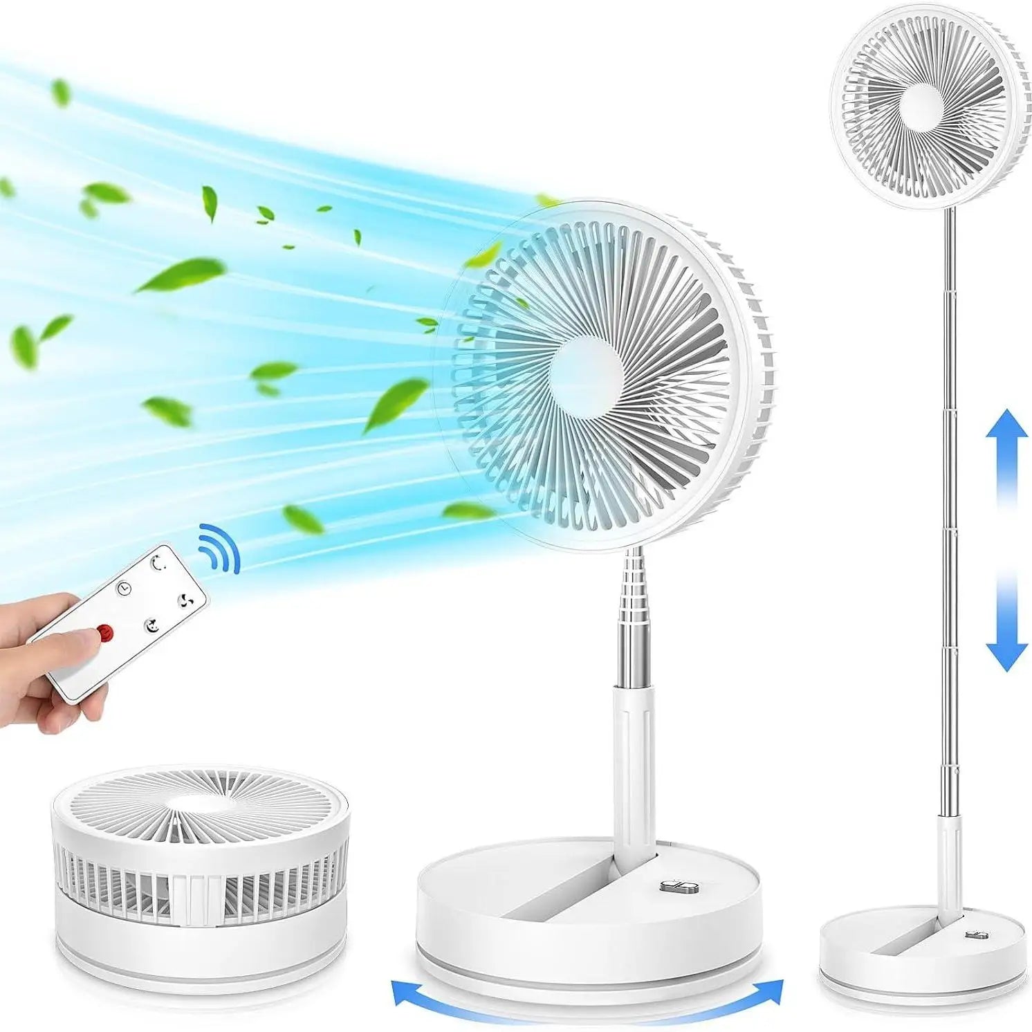 9 hüvelykes újratölthető, összecsukható padlóventilátor – 7200 mAh-s akkumulátor, távirányító, 4 sebességfokozat, rendkívül csendes