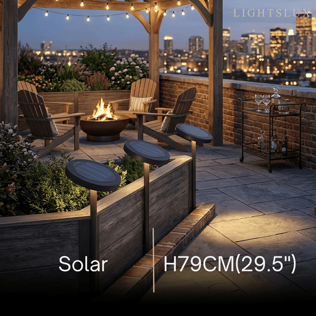 Luz solar minimalista para camino – Metal negro y acrílico para jardín - Flindria