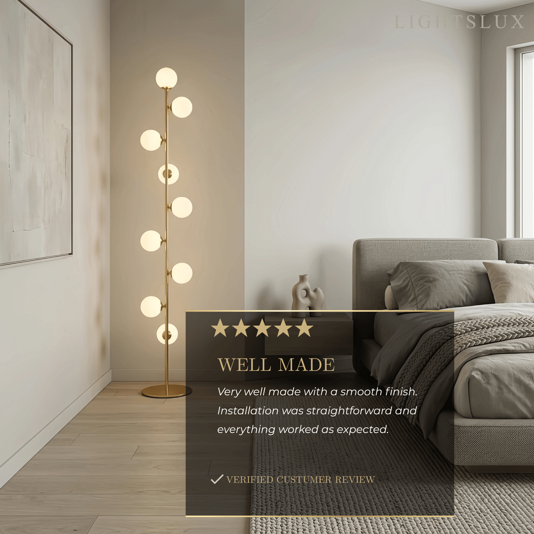 Lampadaire Moderne – Design Mince avec Globe en Verre pour Salon - Flindria