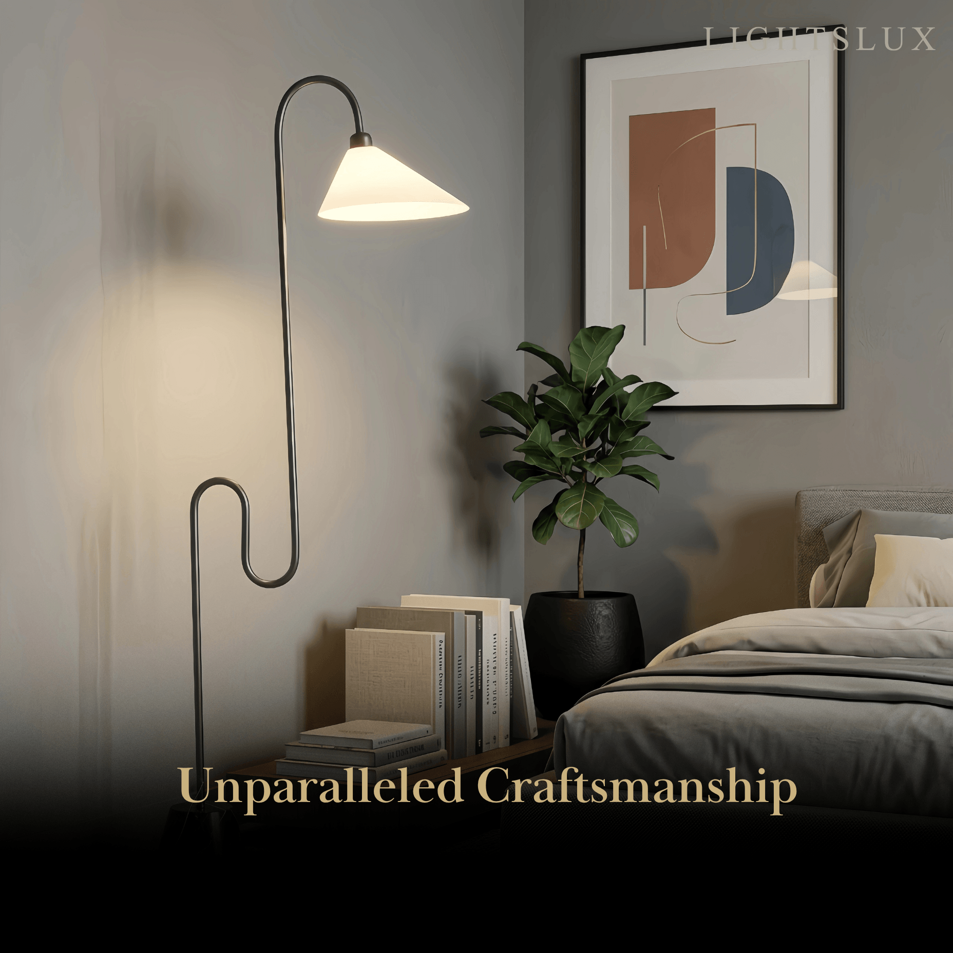 Postmoderne svart gulvlampe – metallbase med tekstilhette for soverom - Flindria