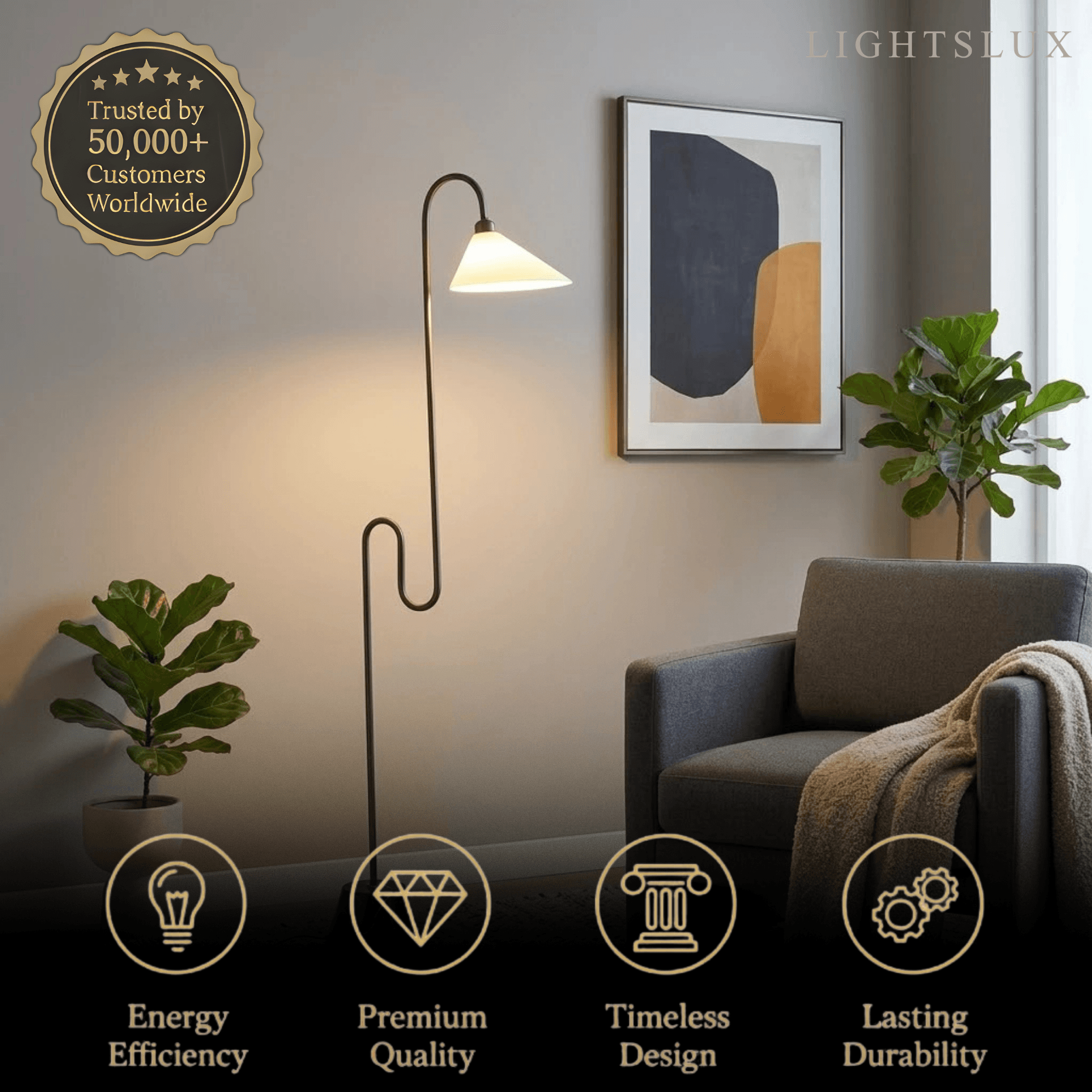 Postmoderne svart gulvlampe – metallbase med tekstilhette for soverom - Flindria