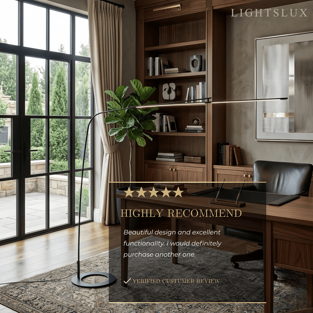 Modern Black Floor Lamp – Long Linear Metal Arched for Living Room - Flindria