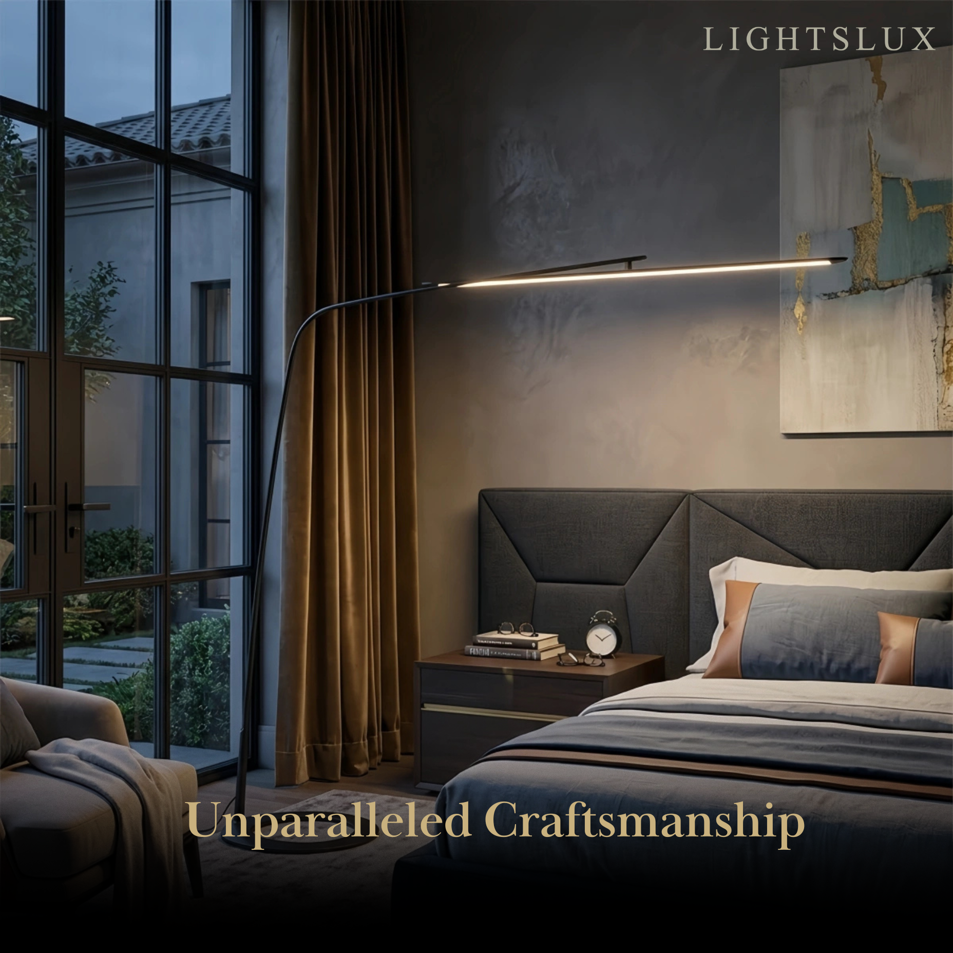 Modern Black Floor Lamp – Long Linear Metal Arched for Living Room - Flindria