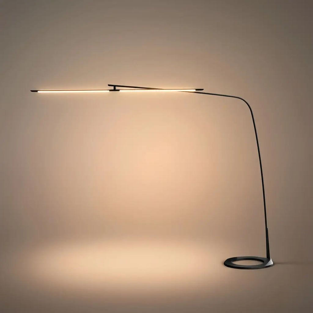 Modern Black Floor Lamp – Long Linear Metal Arched for Living Room - Flindria