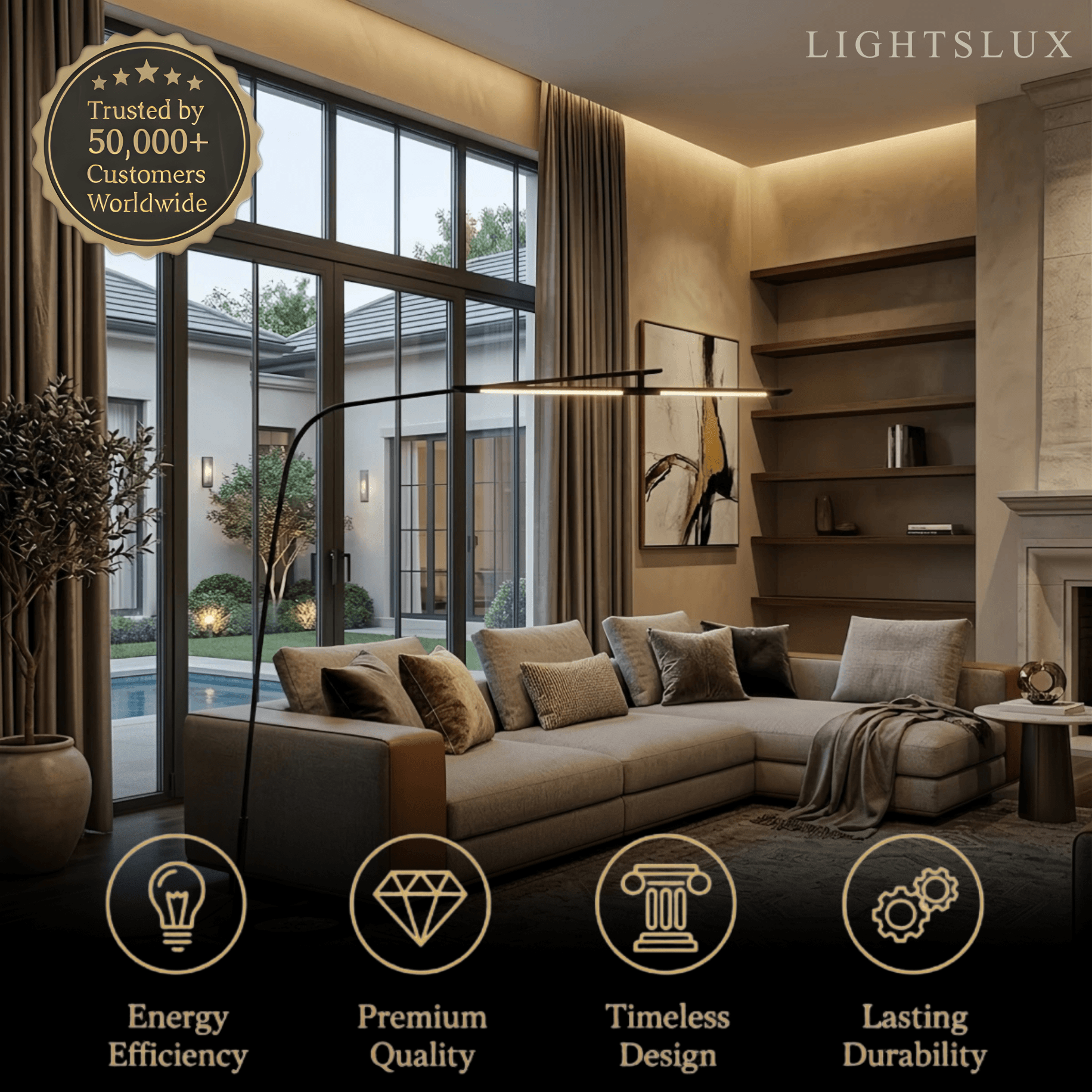 Modern Black Floor Lamp – Long Linear Metal Arched for Living Room - Flindria