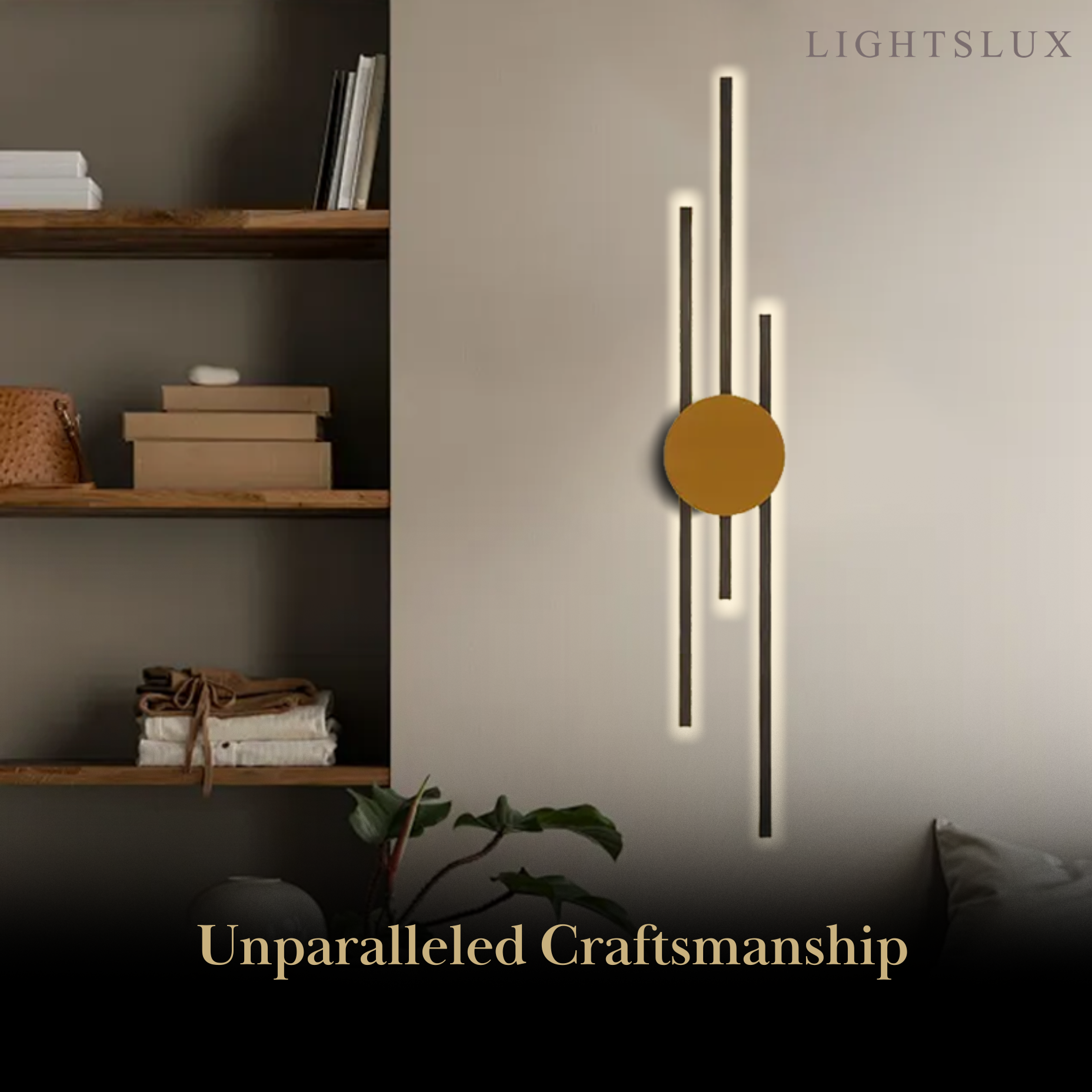 Modern Linear Wall Lamp - Black/Gold Metal for Living Room - Flindria