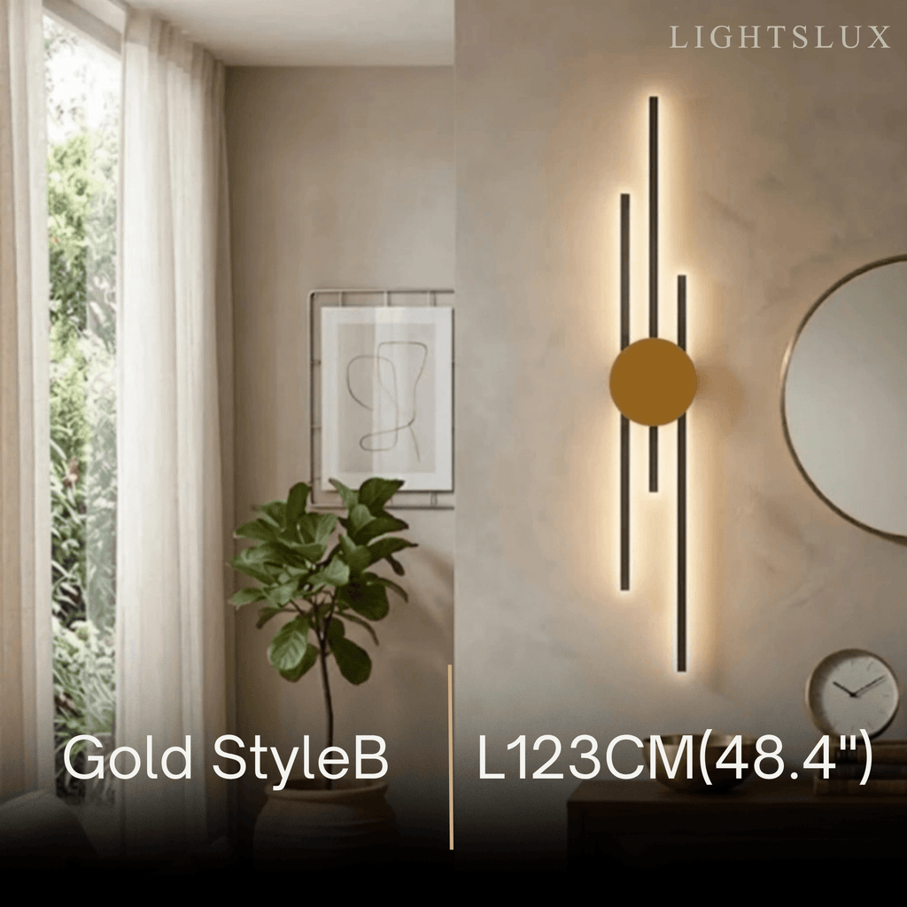 Modern Linear Wall Lamp - Black/Gold Metal for Living Room - Flindria
