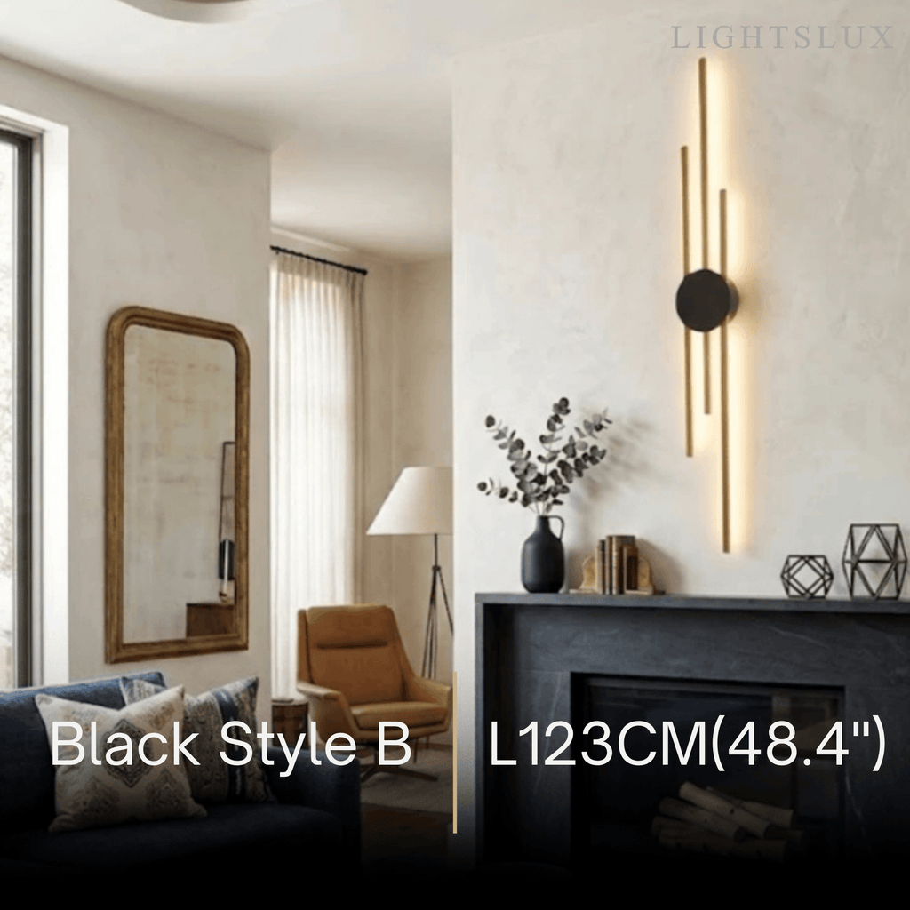 Modern Linear Wall Lamp - Black/Gold Metal for Living Room - Flindria