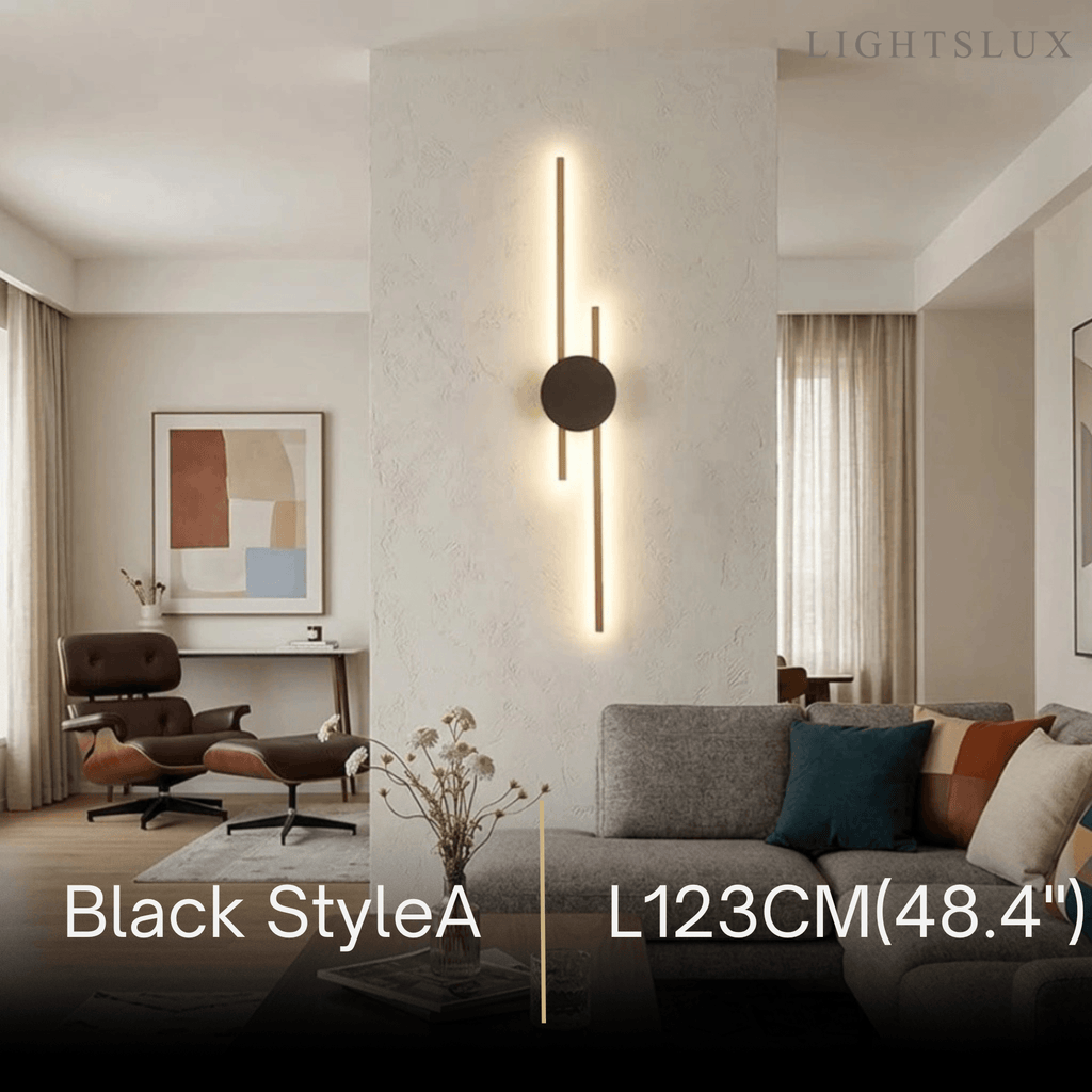 Modern Linear Wall Lamp - Black/Gold Metal for Living Room - Flindria