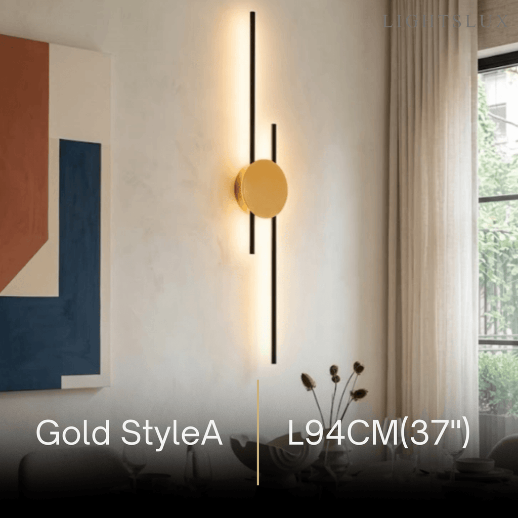 Modern Linear Wall Lamp - Black/Gold Metal for Living Room - Flindria