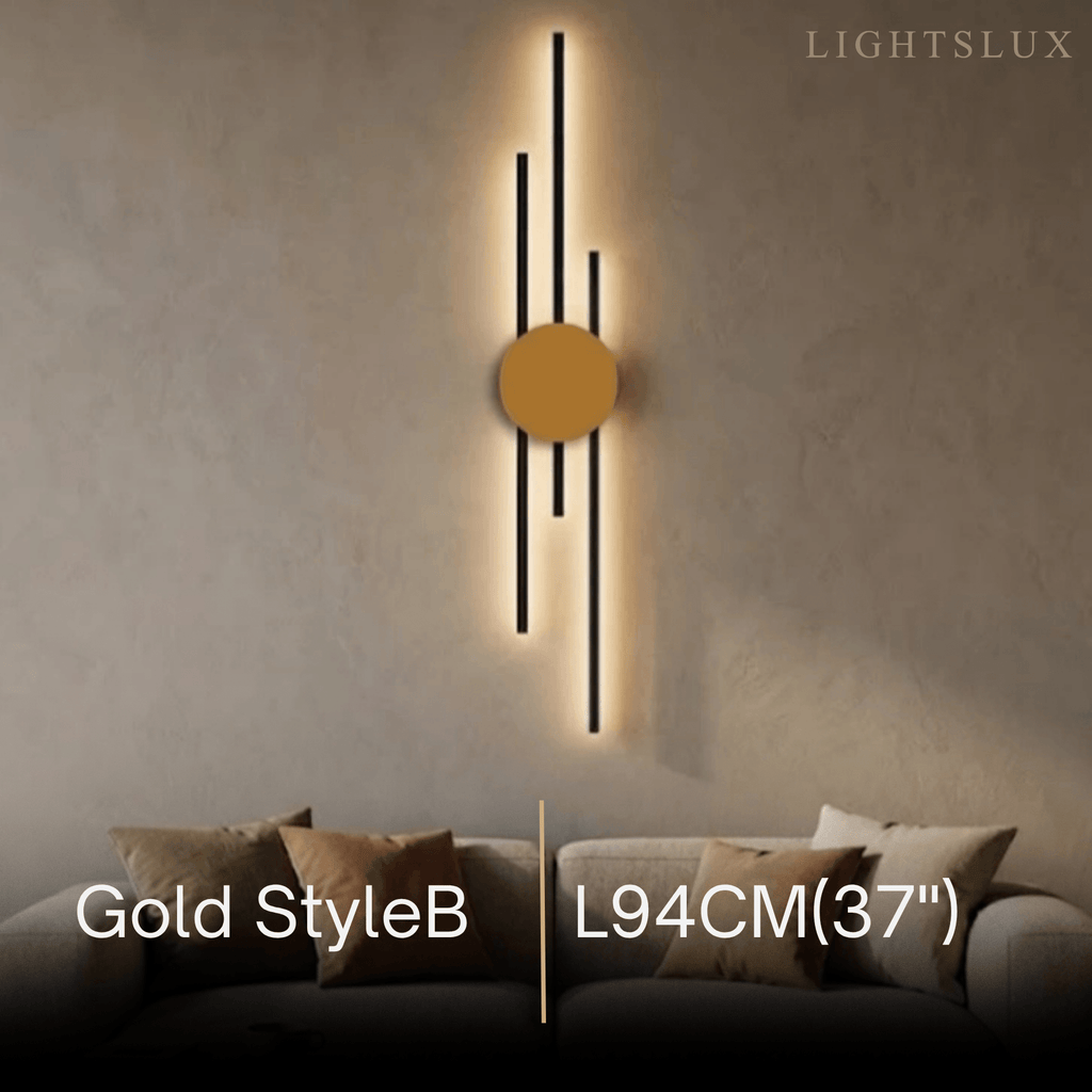 Modern Linear Wall Lamp - Black/Gold Metal for Living Room - Flindria